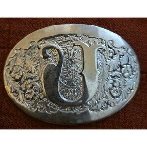 ADM Award Design Medals INC Solid Brass Vintage Belt Buckle Monogram Initial U